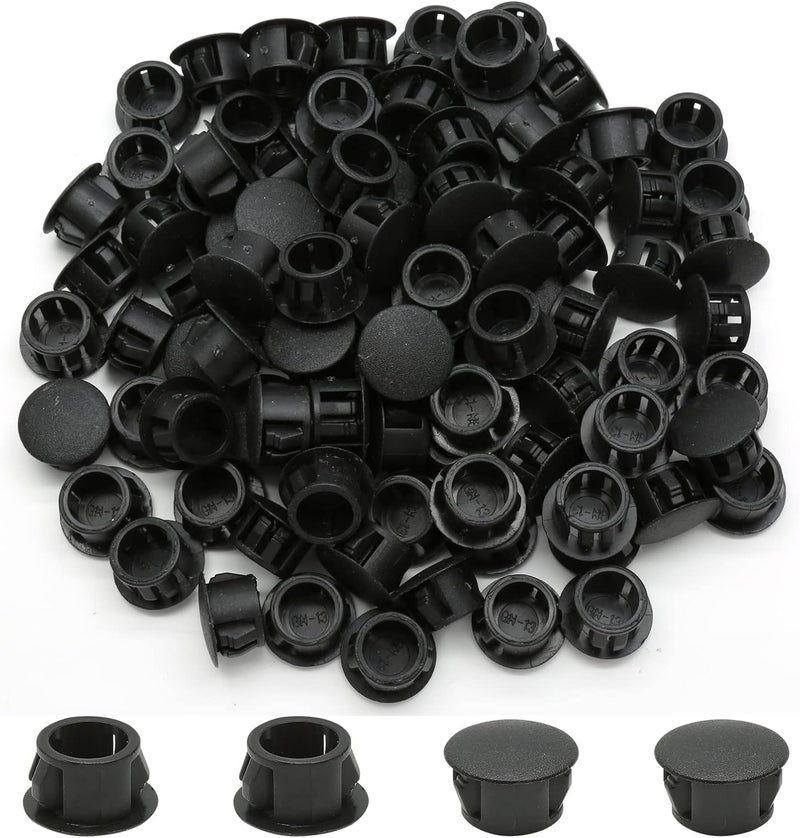 Suiwotin 100PCS 13mm (1/2") Black Hole Plugs Plastic Flush Type Hole Plugs Snap in Locking Hole Tube, Furniture Fencing Post Pipe Insert End Caps (Black) - Image 1